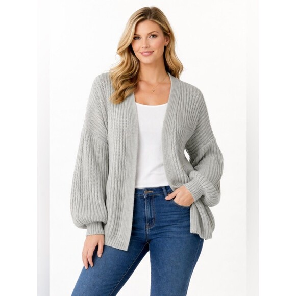 SHEIN Sweaters - SHEIN Gray Balloon Sleeve Open Front Cardigan Sweater Large Knit Cozy EUC